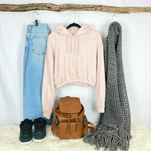 Divided Cropped Hoodie Pink Size Medium